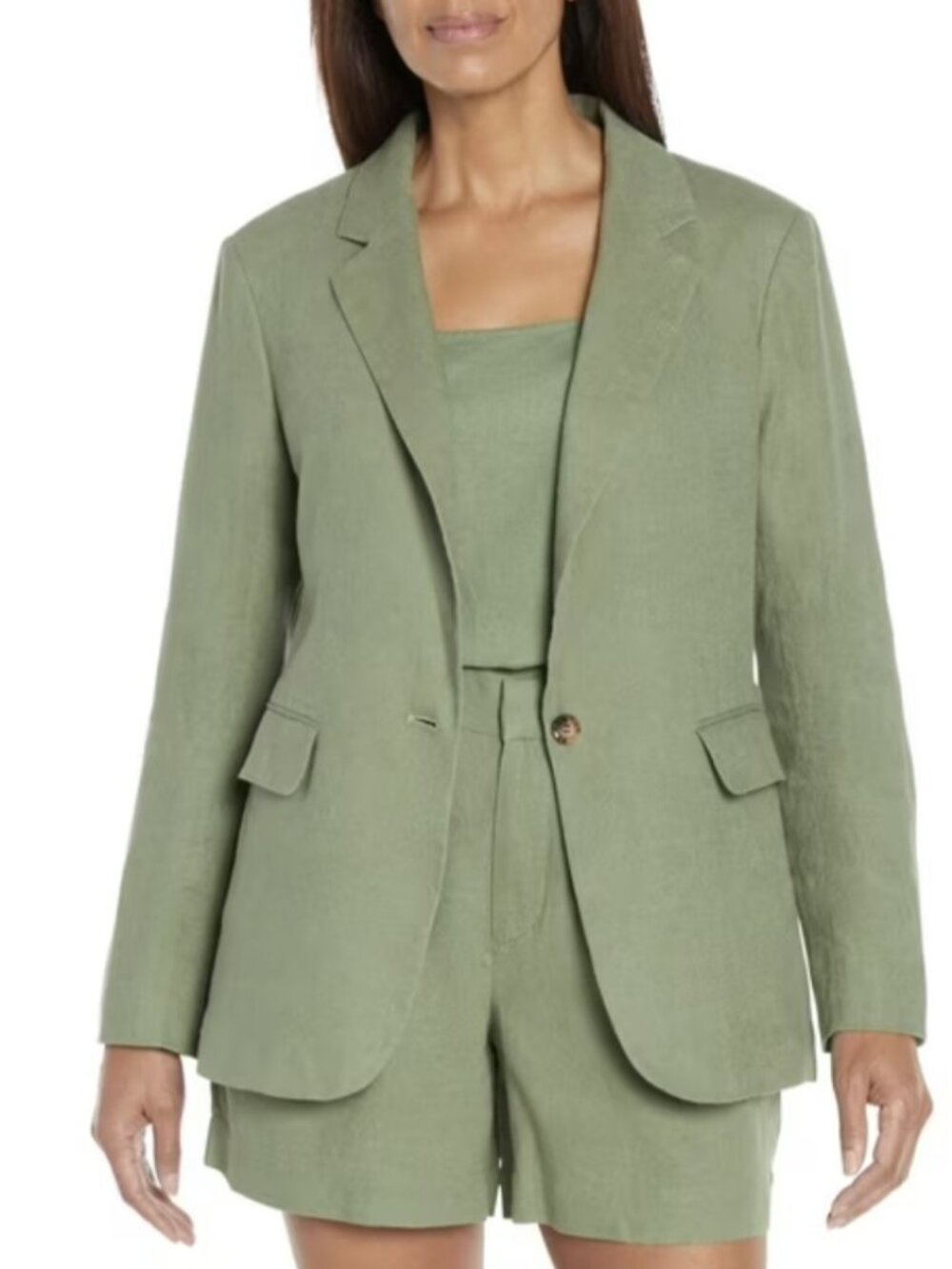 Express Women's Shoulder pads Button V-Neckline Soft Linen Blazer Size L